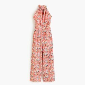 J. Crew High Neck Hallelujah Coral Floral Jumpsuit Liberty Josephine Print Sz 14